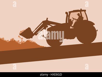 Tracteur agricole avec l'intérieur de l'habitacle en travail de fond vecteur champ Illustration de Vecteur