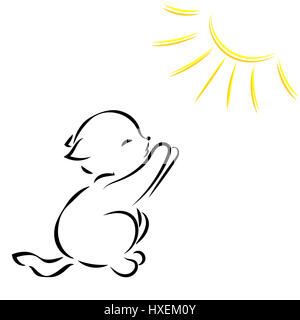 Black silhouette de chat au soleil sur un fond blanc Banque D'Images