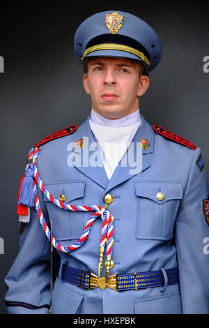 La garde du château de Prague (Hradní stráž) en service au Château de Prague, République tchèque. La Garde côtière est vêtu de son uniforme d'été. Banque D'Images