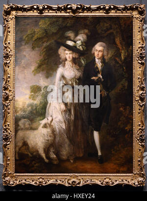 M. de Thomas Gainsborough et Mme William Hallett, connus sous le nom de la promenade du matin, exposés à la National Gallery de Londres après restauration après qu'il ait été endommagé lorsqu'un homme l'a attaqué avec un tournevis. Banque D'Images