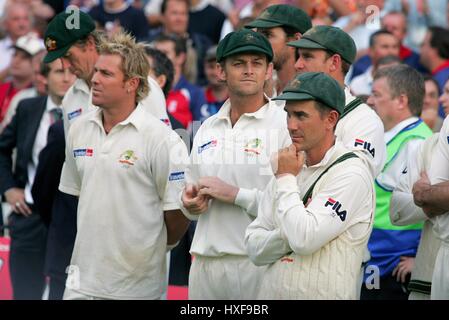 Les joueurs d'AUSTRALIE ANGLETERRE V AUSTRALIE LES CENDRES LA BRIT OVAL LONDRES 12 Septembre 2005 Banque D'Images