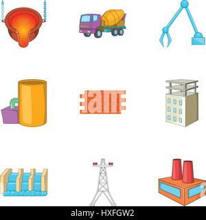 L'usine métallurgique, cartoon style icons set Illustration de Vecteur