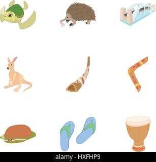 Pays Australie icons set, cartoon style Illustration de Vecteur