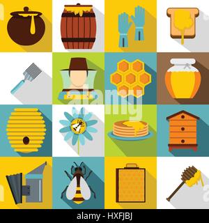 Outils apicoles icons set, style plat Illustration de Vecteur