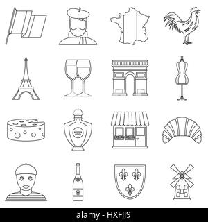 France travel icons set style du contour, Illustration de Vecteur