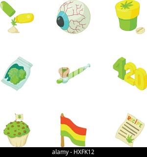 Le hashish icons set, cartoon style Illustration de Vecteur