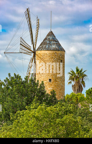 Moulin à vent, moulin à céréales, type : Molino Harinero - Torre Ancha, à Sineu, Majorque, Îles Baléares, Espagne Banque D'Images