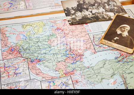 Vintage photo et carte de batailles de la Première Guerre mondiale Banque D'Images