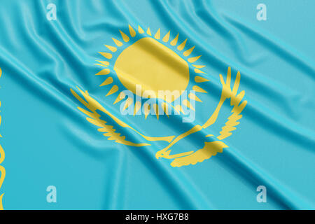 Kazakhstan drapeau. Tissu texture ondulée très détaillés. Illustration 3D Rendering Banque D'Images