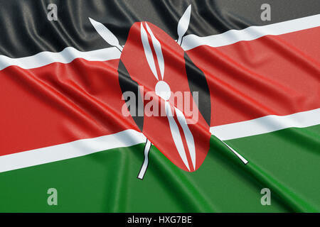 Drapeau du Kenya. Tissu texture ondulée très détaillés. Illustration 3D Rendering Banque D'Images