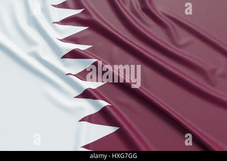 Le Qatar drapeau. Tissu texture ondulée très détaillés. Illustration 3D Rendering Banque D'Images