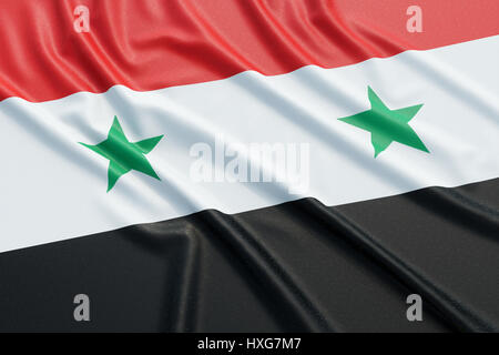 Drapeau de la Syrie. Tissu texture ondulée très détaillés. Illustration 3D Rendering Banque D'Images