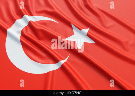 Drapeau de la Turquie. Tissu texture ondulée très détaillés. Illustration 3D Rendering Banque D'Images