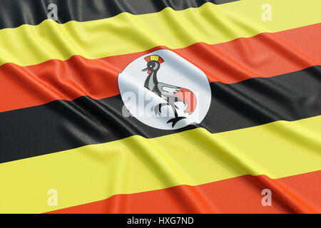 Drapeau de l'Ouganda. Tissu texture ondulée très détaillés. Illustration 3D Rendering Banque D'Images