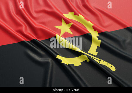 Drapeau de l'Angola. Tissu texture ondulée très détaillés. Illustration 3D Rendering Banque D'Images