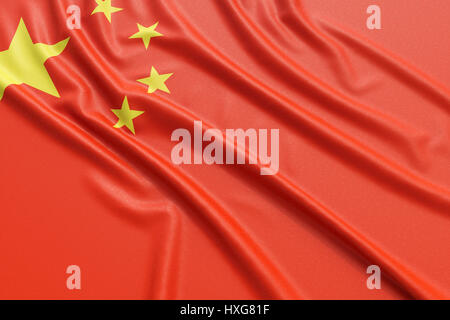 Drapeau de la Chine. Tissu texture ondulée très détaillés. Illustration 3D Rendering Banque D'Images