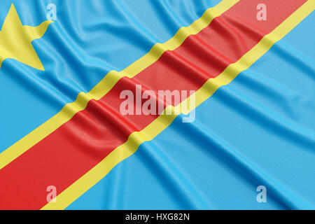 La République démocratique du Congo drapeau. Tissu texture ondulée très détaillés. Illustration 3D Rendering Banque D'Images