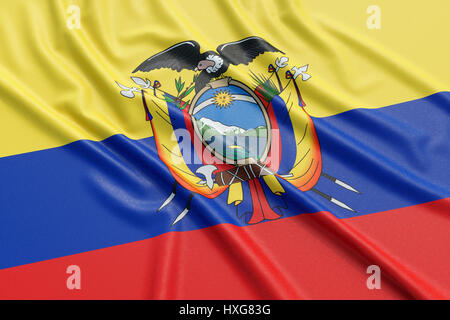 Drapeau de l'Equateur. Tissu texture ondulée très détaillés. Illustration 3D Rendering Banque D'Images