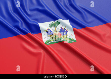 Haïti drapeau. Tissu texture ondulée très détaillés. Illustration 3D Rendering Banque D'Images