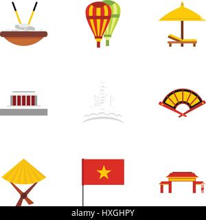 Maison de vacances au Vietnam icons set, style plat Illustration de Vecteur