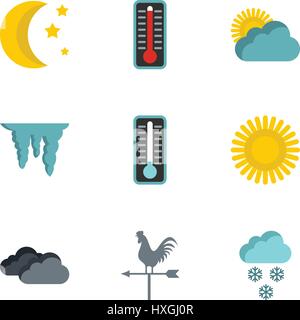 Météo icons set, style plat Illustration de Vecteur