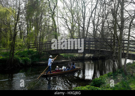 Barques à voile pour les touristes sur la rivière storr dans la ville de Canterbury dans East Kent uk mars 2017 Banque D'Images