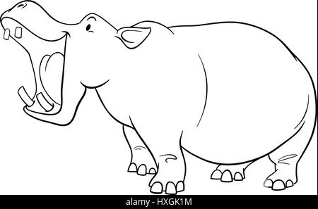 Illustration Cartoon noir et blanc d'hippopotames Coloriage Personnage Animal sauvage Illustration de Vecteur