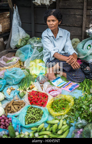 Psar Nat, le marché central, la ville de Battambang, la province de Battambang, Cambodge, Asie Banque D'Images