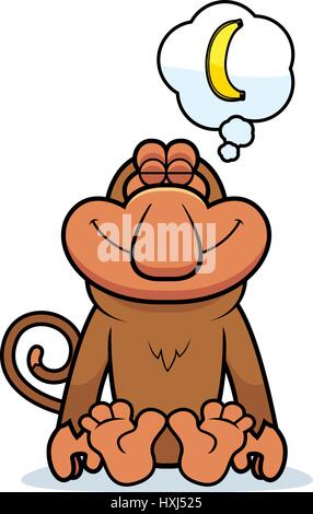 Un cartoon illustration d'un proboscis monkey rêvant d'une banane. Illustration de Vecteur