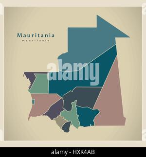 Carte moderne - avec les régions de la Mauritanie M. couleur Illustration de Vecteur