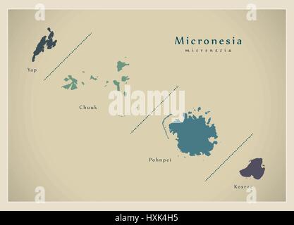 Carte moderne - Micronésie FM détails couleur Illustration de Vecteur