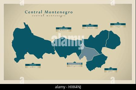 Carte moderne - régions Centrale Monténégro MOI Illustration de Vecteur