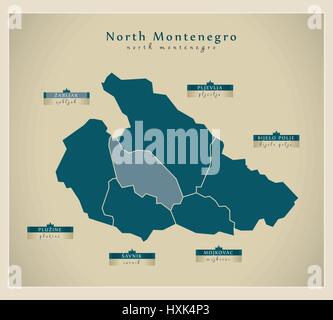 Carte moderne - Amérique du Monténégro Régions MOI Illustration de Vecteur