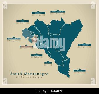 Carte moderne - Monténégro Sud Régions MOI Illustration de Vecteur