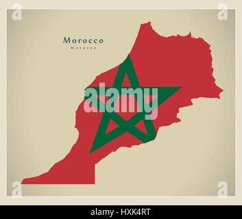 Carte moderne - Maroc MA couleur du drapeau Illustration de Vecteur