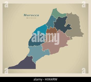 Carte moderne - Maroc régions avec ma couleur Illustration de Vecteur