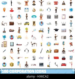 100 corporation icons set, cartoon style Illustration de Vecteur