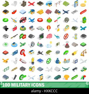 100 icons set militaires, style 3D isométrique Illustration de Vecteur