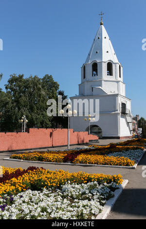 Syzran. Vue sur le Kremlin. Fleurs dans le parc derrière le Kremlin en été. Banque D'Images