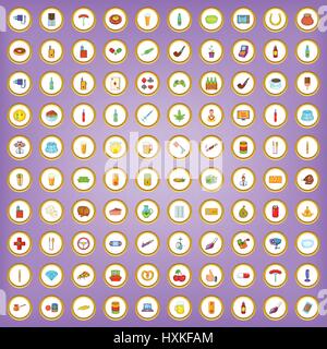 100 mauvaises habitudes icons set dans un style cartoon Illustration de Vecteur