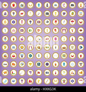 100 entertainment icons set dans un style cartoon Illustration de Vecteur