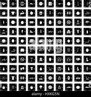 100 icons set fitness, grunge style Illustration de Vecteur