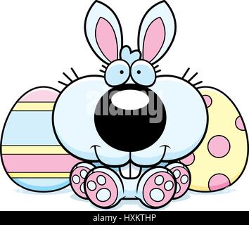 Illustration d'une caricature du lapin de Pâques assis et souriant. Illustration de Vecteur