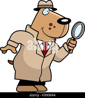 Illustration d'une caricature d'un détective chien avec une loupe. Illustration de Vecteur