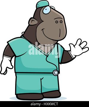 Illustration d'une caricature d'un singe médecin dans scrubs. Illustration de Vecteur