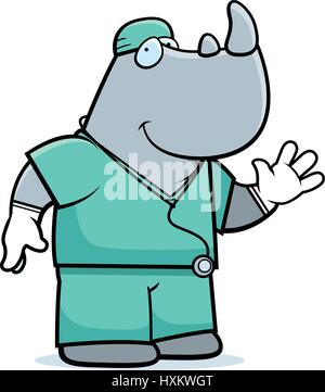 Illustration d'une caricature d'un médecin de rhino dans scrubs. Illustration de Vecteur