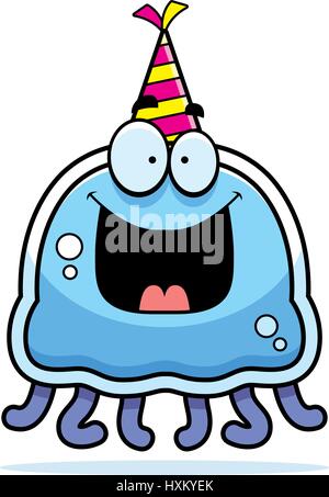 Illustration d'une caricature d'une méduse avec un chapeau de fête à heureux. Illustration de Vecteur