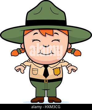 Illustration d'une caricature d'une fille park ranger debout et souriant. Illustration de Vecteur