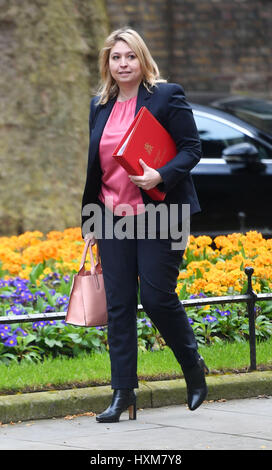 Secrétaire de la culture Karen Bradley arrivant au 10 Downing Street, Londres, avant la réunion hebdomadaire du cabinet. Banque D'Images