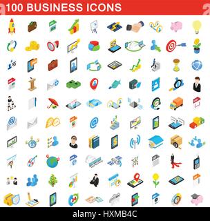 100 business icons set, style 3D isométrique Illustration de Vecteur